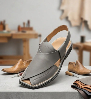 Ash Artisan Premium Leather Peshawari Chappal – Modern Grey Edition