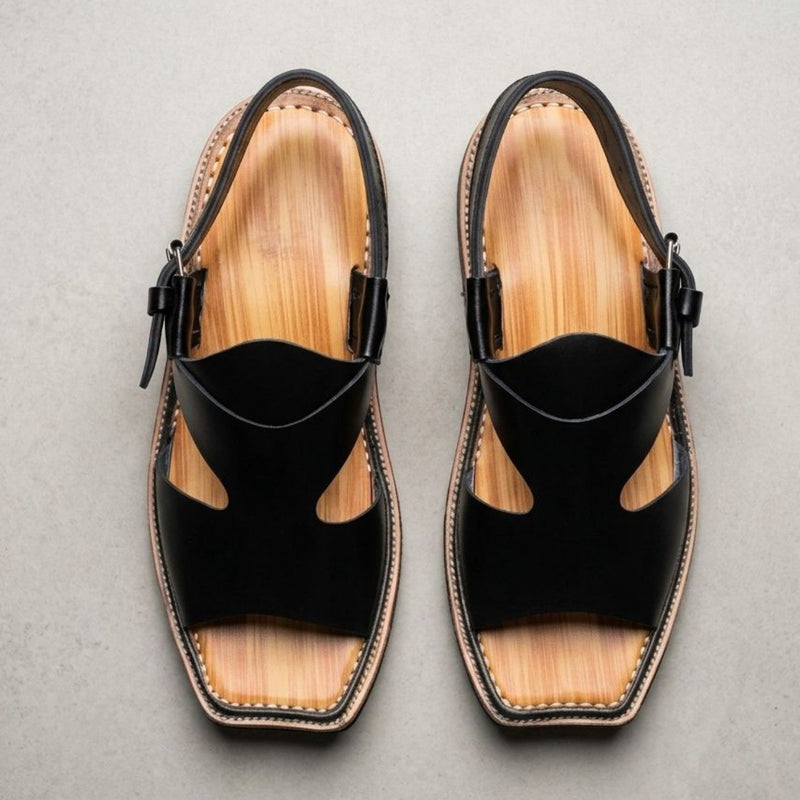 Executive Black Open-Front Peshawari Chappal