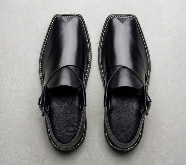 Premium Black Glossy Handmade Peshawari Chappal
