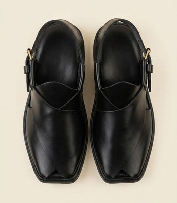 Midnight Royale Handmade Leather Peshawari Chappal – Premium Black